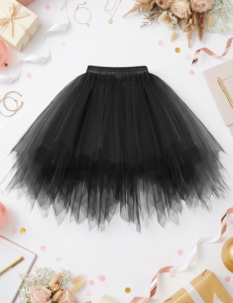 Bbonlinedress Black Tutu for Women Adult Mini Puffy Tulle Skirt for Mardi Gras Masquerade Gothic Fairy Costume Bachelorette Party Ballet Dance Skirts Black S - Image 2
